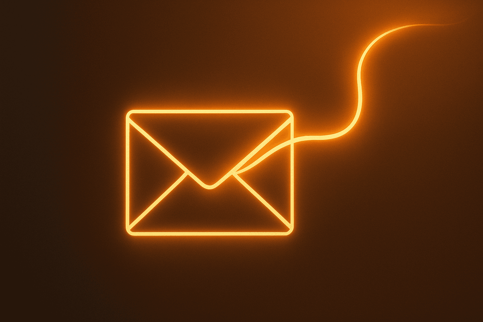 Een digitale envelop met een warm gloeiende lijn die eruit stroomt, symbool voor een persoonlijk bericht tussen recruiter en kandidaat.