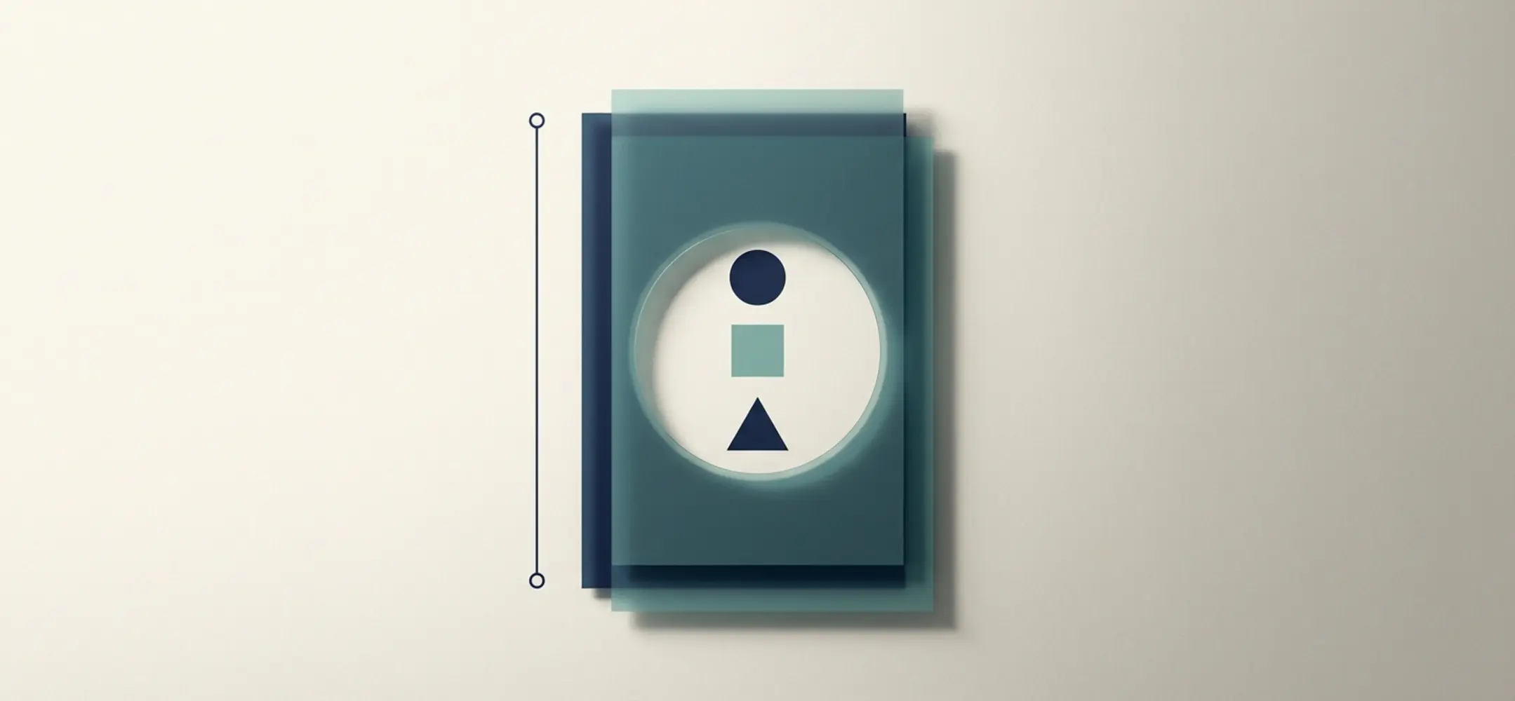 Abstracte poster met drie transparante papieren vellen en een cirkelvormige lens die perfecte geometrische punten eronder onthult.