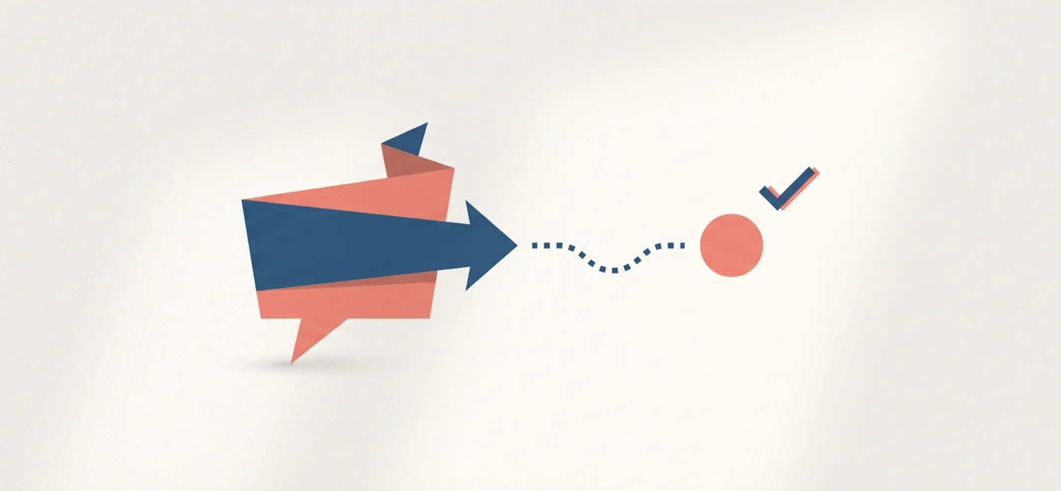 Minimalistische illustratie van een papieren spraakballon en pijl gericht op doelwit, met duidelijke signaalroute en professionele kleuren.