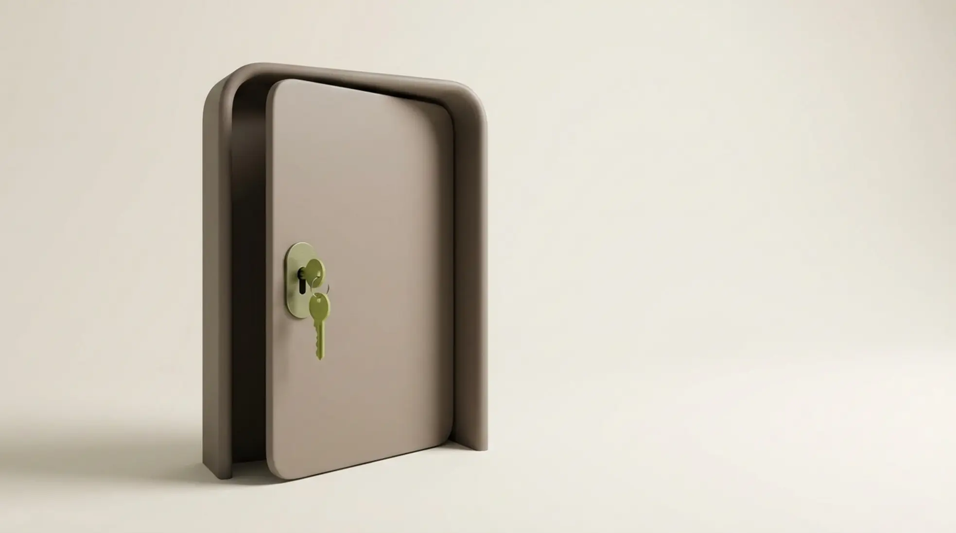 Half geopende matte deur met sleutel die draait in het slot minimalistische scene die een gesprek openen na een bezwaar symboliseert met lege ruimte